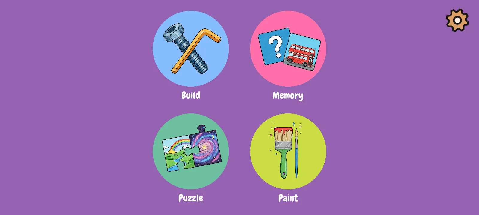 The main menu: four games to choose from